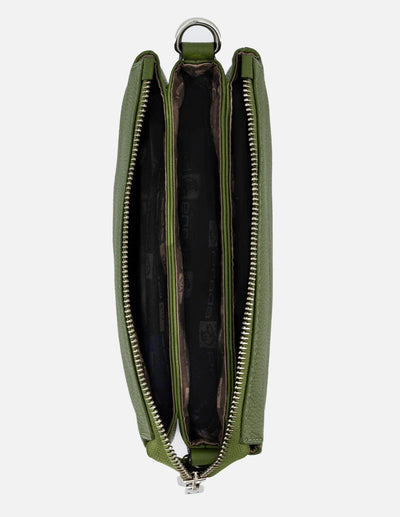 Bandolera de piel para mujer color verde con grabado Prada