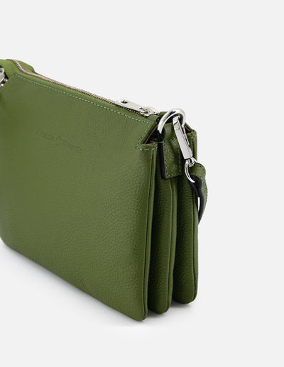 Bandolera de piel para mujer color verde con grabado Prada