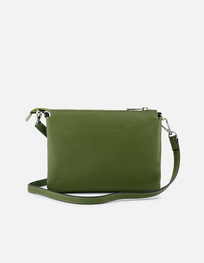 Bandolera de piel para mujer color verde con grabado Prada