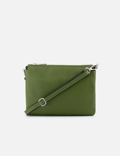 Bandolera de piel para mujer color verde con grabado Prada