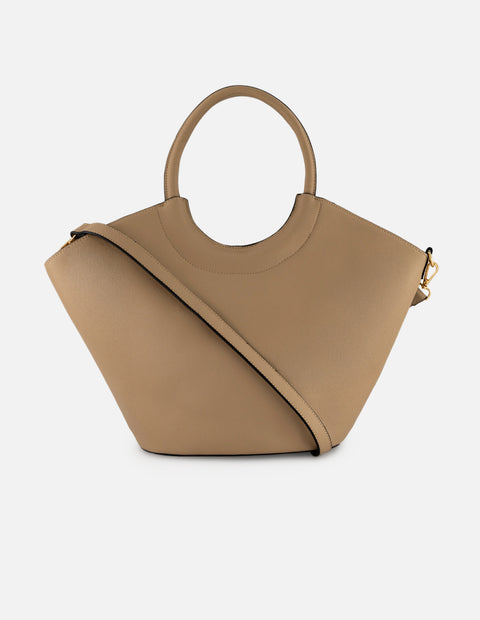Tote beige vegano para mujer con asa rígida integrada