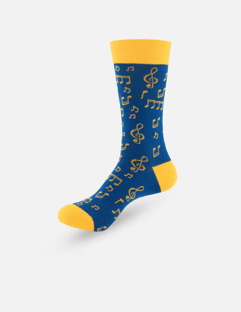 Calcetin color azul en contraste con notas musicales para hombre