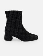 Botines negros textil para mujer con tweed y terciopelo