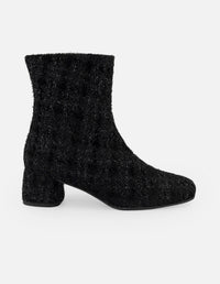 Botines negros textil para mujer con tweed y terciopelo