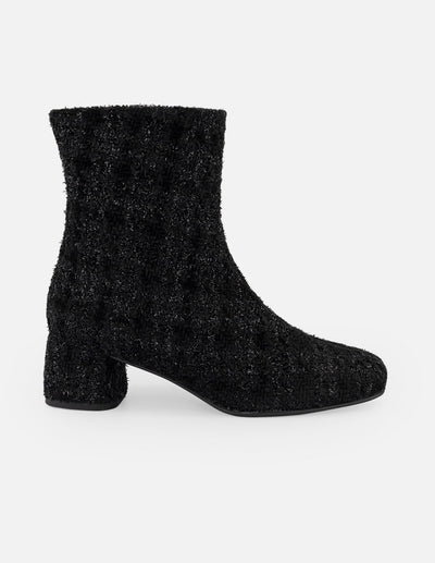 Botines negros textil para mujer con tweed y terciopelo