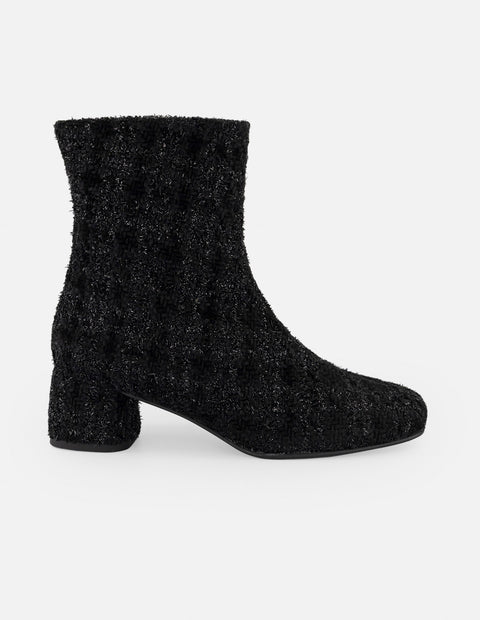 Botines negros textil para mujer con tweed y terciopelo