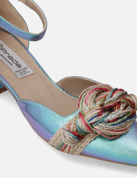 Zapatilla de tacón bajo en piel metalizada Iridiscente aqua