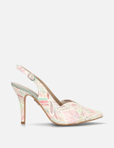 Zapatilla destalonada en piel charol con estampado tipo acuarela multicolor