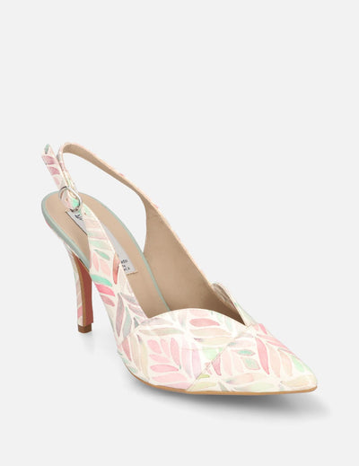 Zapatilla destalonada en piel charol con estampado tipo acuarela multicolor