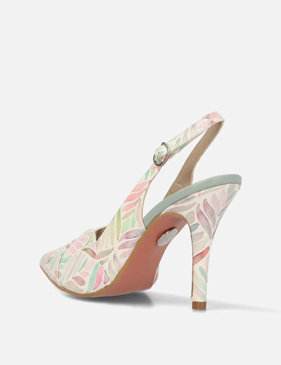 Zapatilla destalonada en piel charol con estampado tipo acuarela multicolor