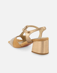 Sandalia de piel ante multicolor para mujer y tacón metalizado