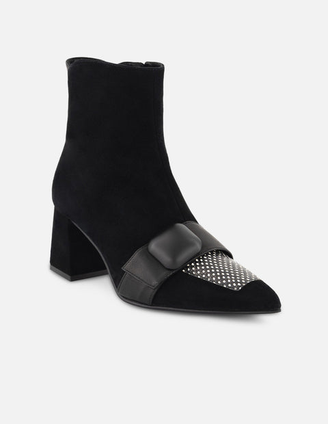Botines negro ante para mujer con combinación de materiales
