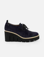 Zapato Blucher azul ante para mujer con combinación de materiales