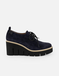 Zapato Blucher azul ante para mujer con combinación de materiales