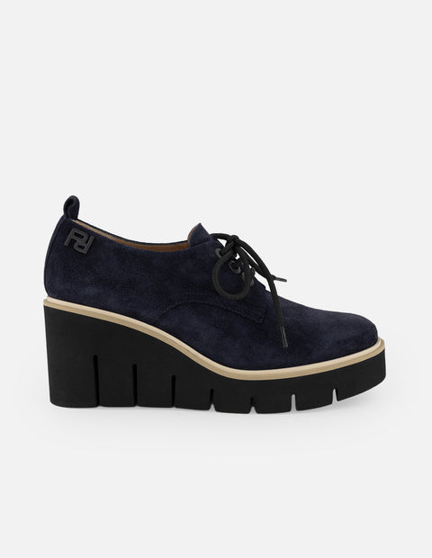 Zapato Blucher azul ante para mujer con combinación de materiales