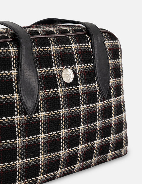 Bolso Bowling negro textil para mujer con tejido tweed