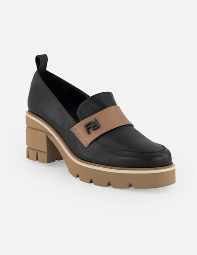 Mocasines negro piel para mujer con logo Pd