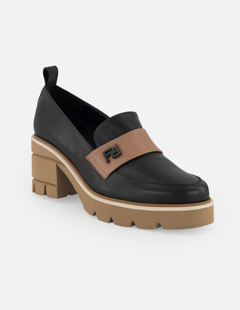 Mocasines negro piel para mujer con logo Pd