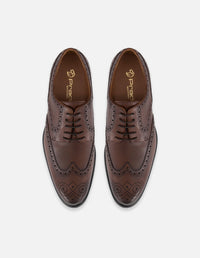 Zapato Blucher café piel para hombre con picado María