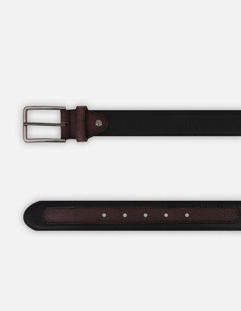 Cinturón negro piel para hombre con contraste de color