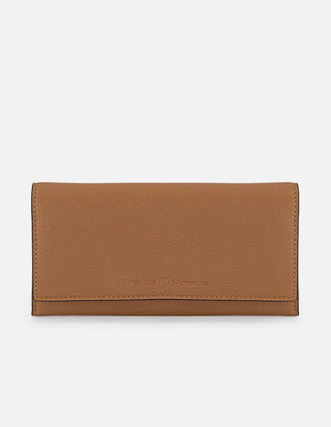 Monedero cuero para mujer en piel con relieve y broche dorado