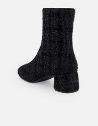 Botines negros textil para mujer con tweed y terciopelo