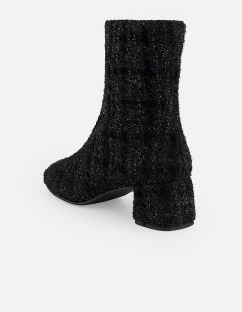Botines negros textil para mujer con tweed y terciopelo