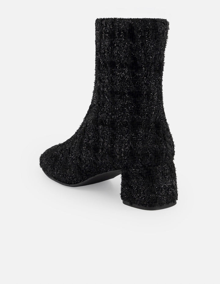 Botines negros textil para mujer con tweed y terciopelo