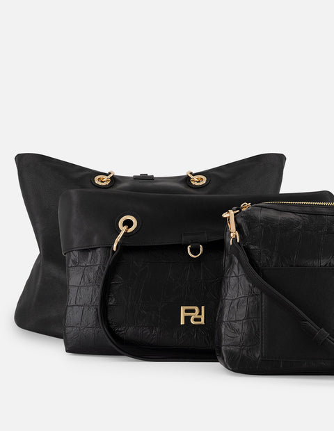 Tote negro vegano para mujer con doble vista
