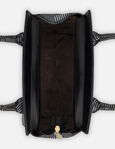 Bolso de mano negro ante y piel para mujer con textil de cuadros