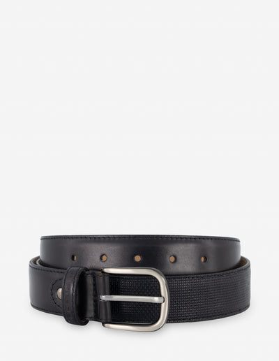 Cinturón en piel con grabado color negro para hombre