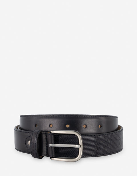 Cinturón en piel con grabado color negro para hombre