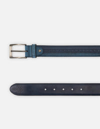 Cinturón en piel napa color azul con picado María para hombre