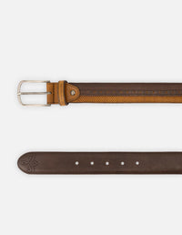 Cinturón en piel napa color cuero y marrón con picado María para hombre