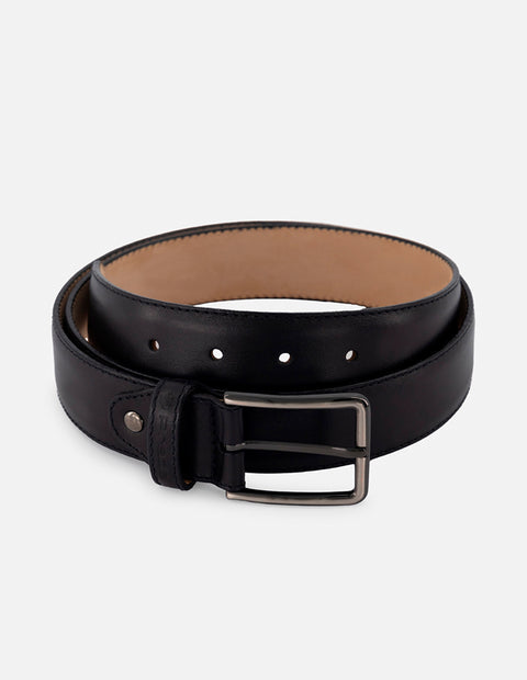 Cinturón en piel napa color negro con detalle en picado María para hombre