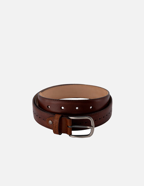 Cinturón en piel napa color caoba con detalle en picado María para hombre
