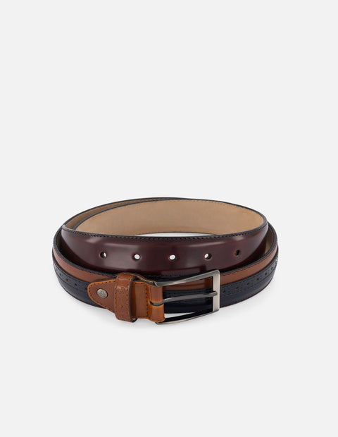 Cinturón en piel florantik multicolor con detalle en picado María para hombre