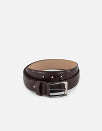 Cinturón en piel napa color marrón con detalle en picado María para hombre