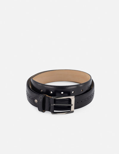 Cinturón en piel napa color negro con detalle en picado María para hombre