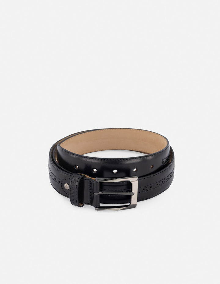 Cinturón en piel napa color negro con detalle en picado María para hombre