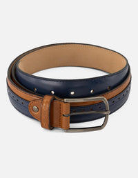 Cinturón azul de piel para hombre con hebilla color plateado