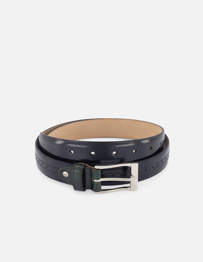 Cinturón en piel florantik color azul marino con detalle en picado María para hombre