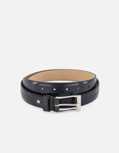 Cinturón en piel florantik color azul marino con detalle en picado María para hombre