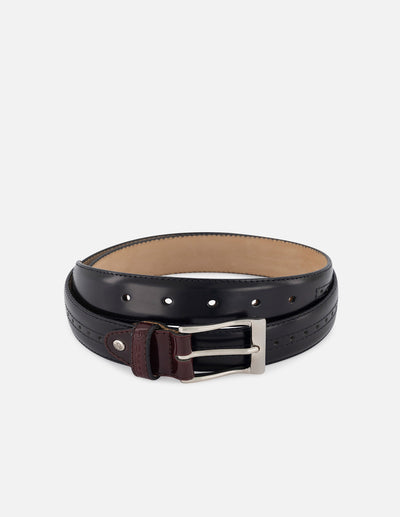 Cinturón en piel florantik color negro con detalle en picado María para hombre