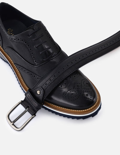 Cinturón en piel napa color negro para hombre