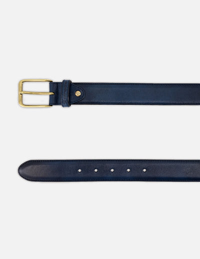 Cinturón en piel napa con textil  tipo paisley  color azul para hombre