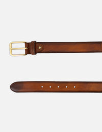 Cinturón en piel napa con textil  tipo paisley  color cuero para hombre