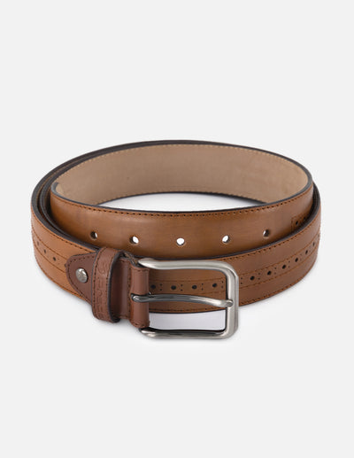 Cinturón en piel napa color cuero para hombre