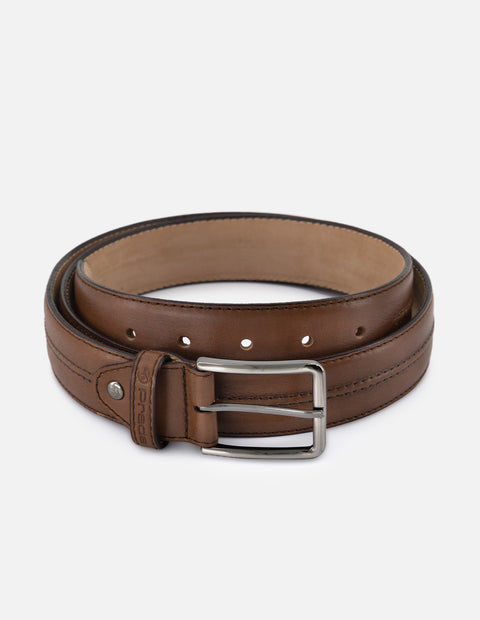 Cinturón en piel napa color marrón para hombre
