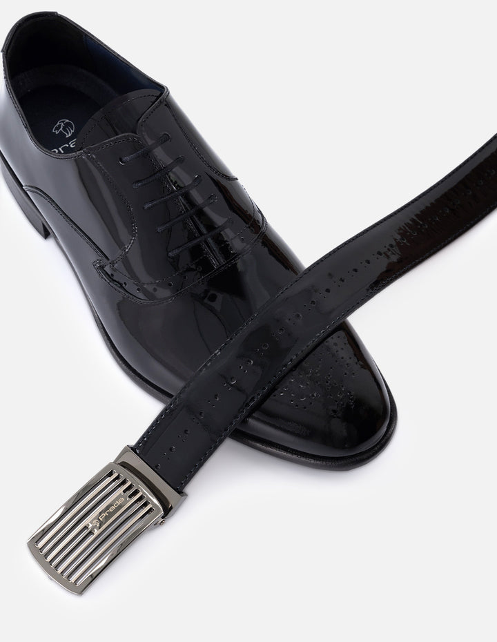 Cinturón en piel charol color negro para hombre